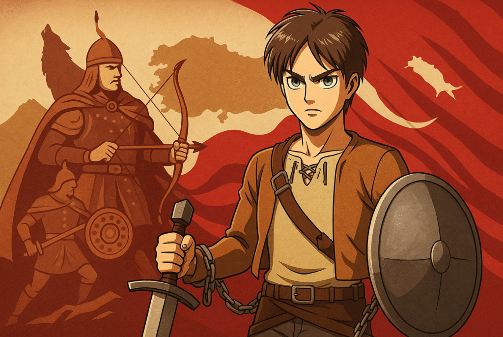 eren-yeager-turk-kahraman-motifi-anime-crossover-2025-1024x685 7 Şaşırtıcı Attack on Titan Türkiye göndermeleri [2025 Güncel]