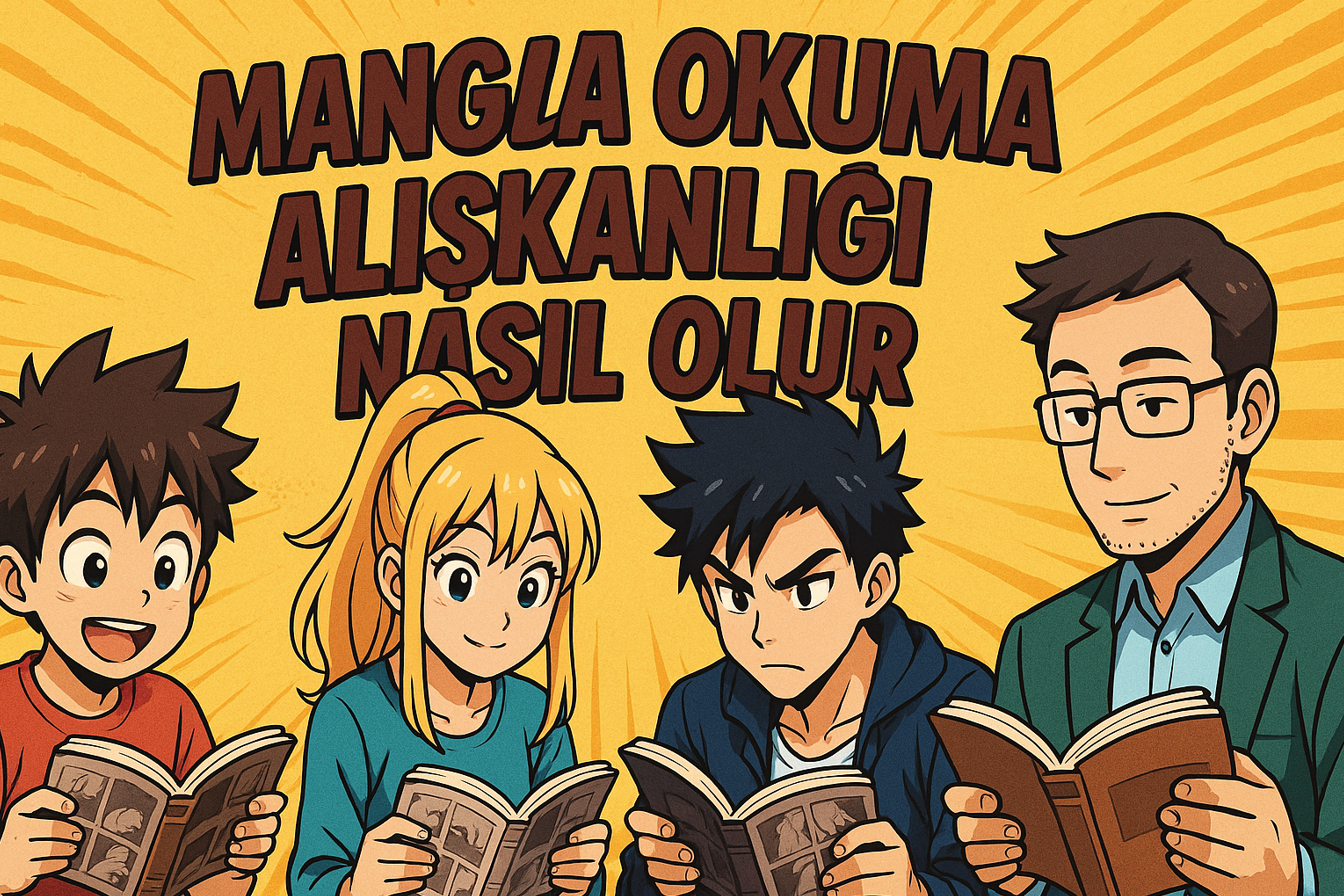 Manga okuma alışkanlığı nasıl olur sorusuna, birbirinden renkli ve eğlenceli manga karakterleriyle verilen görsel bir cevap: Her yaş grubundan karakter, en sevdikleri mangaları okurken yüzlerinde mutluluk ve macera dolu ifadeler var!